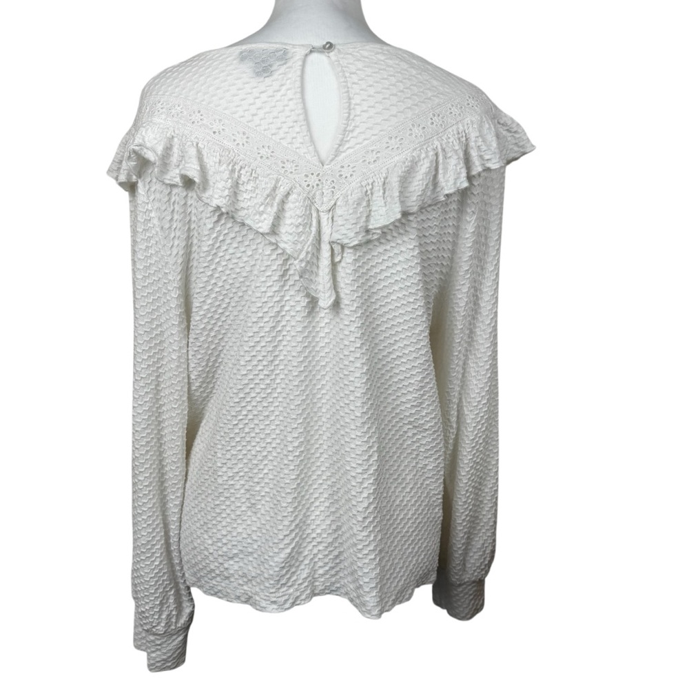 J. Crew White Honeycomb Ruffle Textured Long Sleeve Blouse Top Large - Picture 6 of 9